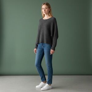 Leith Fuzzy Batwing Sweater. Gray. Small #418